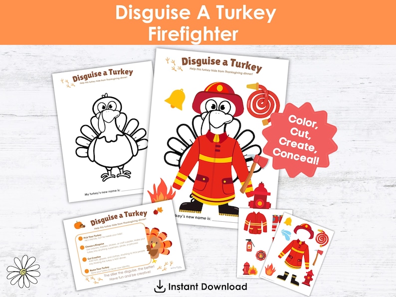 Disguise a Turkey Firefighter Printable | Thanksgiving Turkey in ...