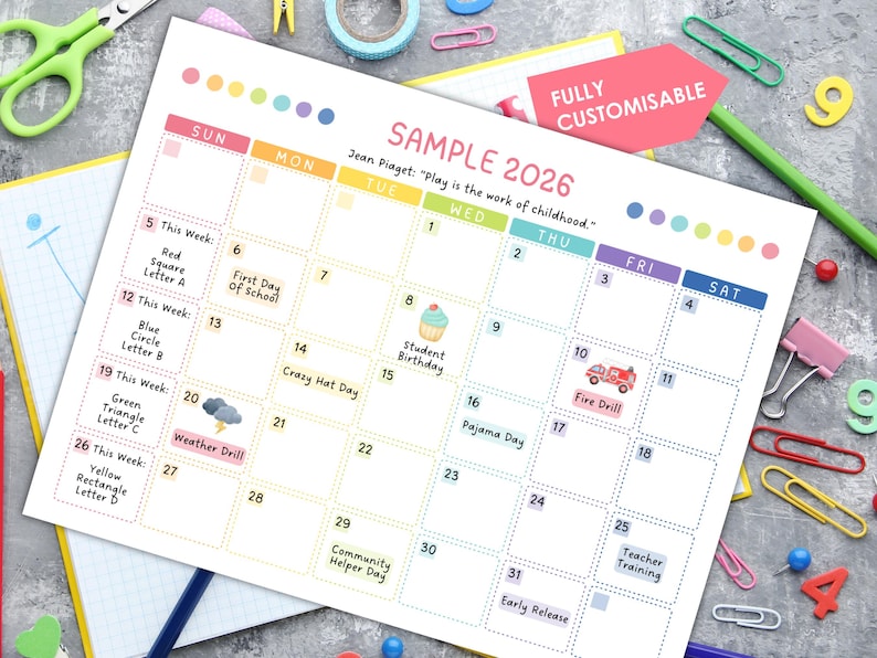 Editable 2026-2027 School Calendar Canva Template, 12-month Planner for ...
