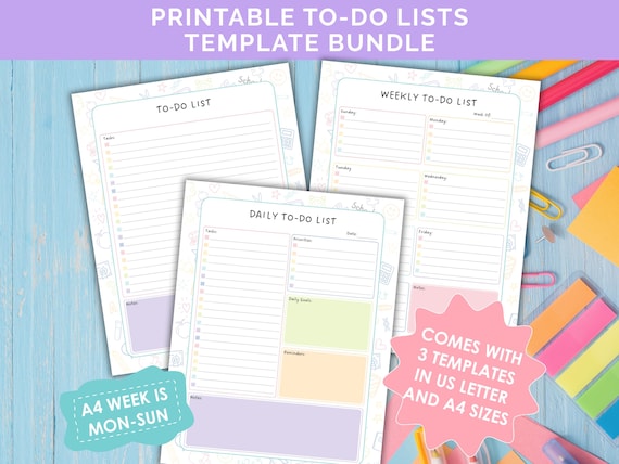 Printable To-Do List Bundle | Task Lists for Teacher Homeschool | Daily, Weekly & Master Task Planner, A4 + US Letter Sizes | Rainbow School
