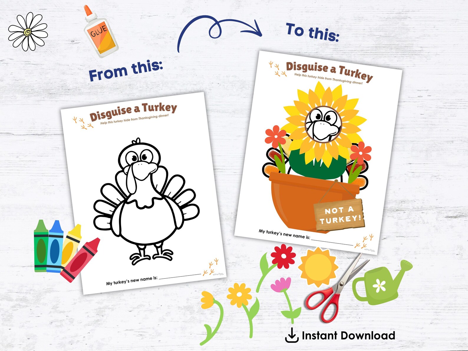 Disguise a Turkey Sunflower Printable | Thanksgiving Turkey in Disguise ...