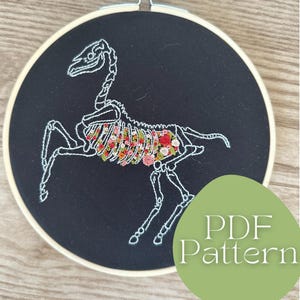 PDF Embroidery Pattern - Floral Horse Skeleton - DIY Wall Decor