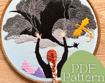Fourth Wing Embroidery Pattern - Hand Embroidery PDF Download - Violet Sorrengail, Tairn, and Andarna