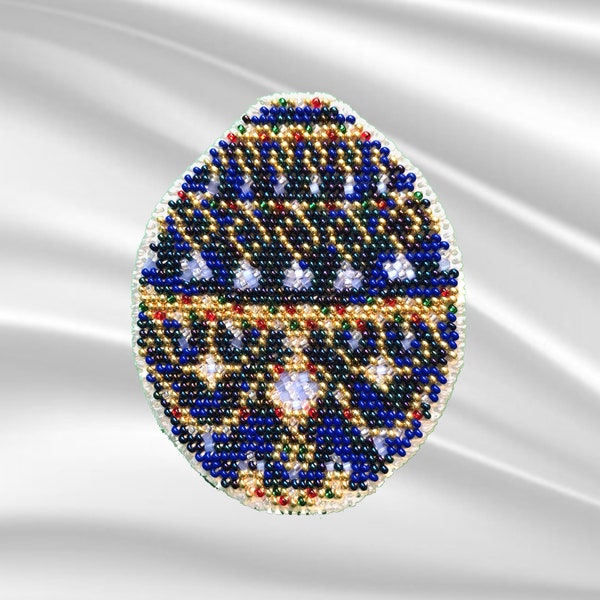 Beaded Navy Faberge Egg, Advanced Beading, DIY, Holiday Bead Kits, Easter Tree, Easter Wreath, Navy Faberge Egg, FAB 503, Heirloom Ornaments