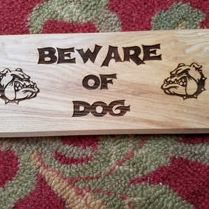 Beware of Dog Sign - Laser Engraved on Reclaimed Wood-11 3/4&quot;x 5 1/4&quot; x 3/4&quot;