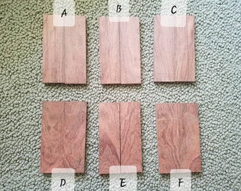 May include: Six pieces of wood, labeled A through F, are arranged in two rows of three. The wood is a reddish-brown color with a natural grain pattern.