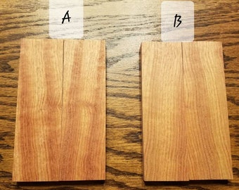 May include: Two pieces of wood, labeled A and B, are shown side-by-side. Both pieces are a light brown color with a wood grain pattern.