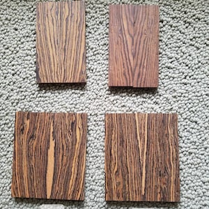 Book Matched Bocote Knife Scales 3/8&quot; x 1 1/2&quot; x 5&quot; and 3/8 x 2 1/8 x 5 (sets of 2)