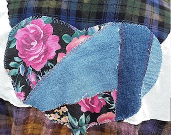 L Flannel Shirt, Valentine's day shirt, up-cycled flannel, flannel and denim, boho flannel, grunge wear, bleached flannel shirt