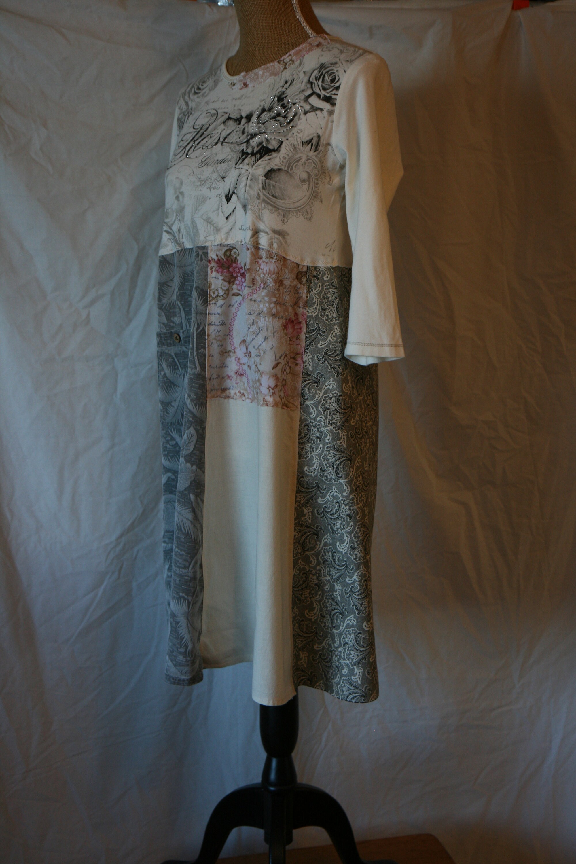 M/L T-shirt Dress, up Cycled Tunic Dress, Refashioned Dress,romantic ...