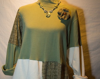 Long sleeve tunic dress,t-shirt tunic dress, refashioned, comfortable,fun and funky, urban chic, size L-XL