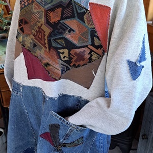 Denim Patchwork Tunic, refashioned sweatshirt top,
