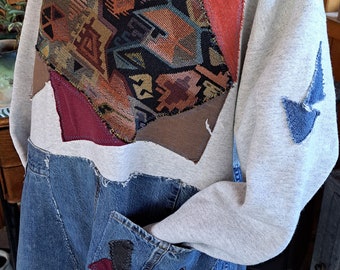 Denim Patchwork Tunic, refashioned sweatshirt top,