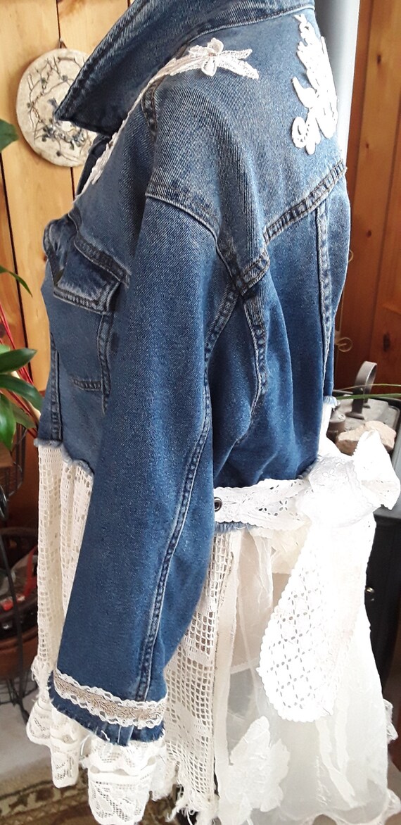 L Bohemian Denim Duster, Denim and Lace Jacket, Gypsy Hippie Waistcoat, Stevie Nicks Style - Etsy L Bohemian Denim Duster, Denim and Lace Jacket, Gypsy Hippie Waistcoat, Stevie Nicks Style - Etsy