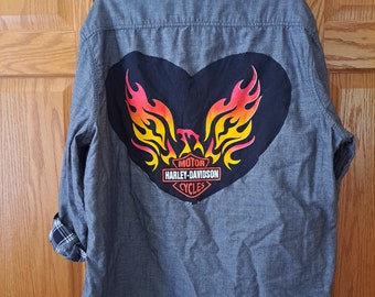 Harley Davidson Denim Shirt, Harley Shacket,  Recycled Chambray Shirt