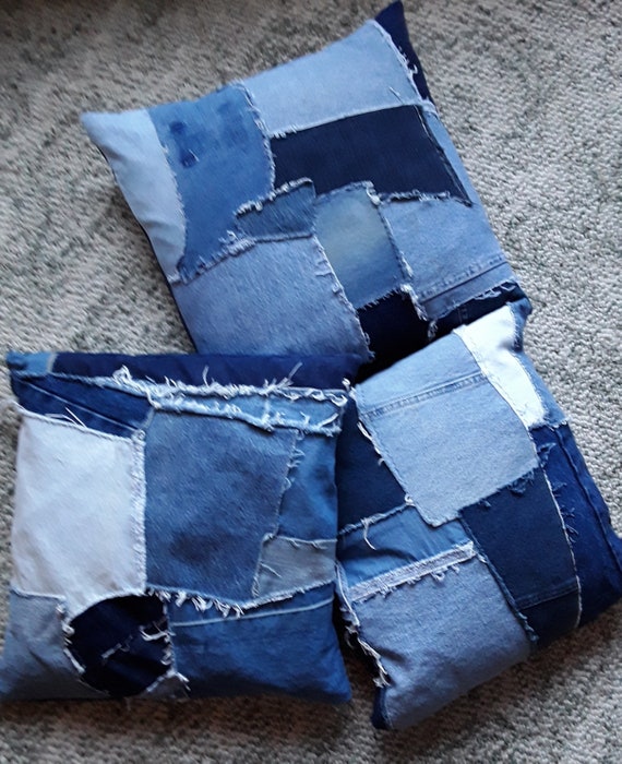 Patchwork Denim Pillow Cover Recycled Jeans Pillow Case 