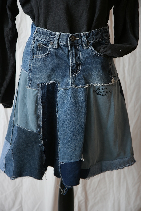 patchwork denim skirt