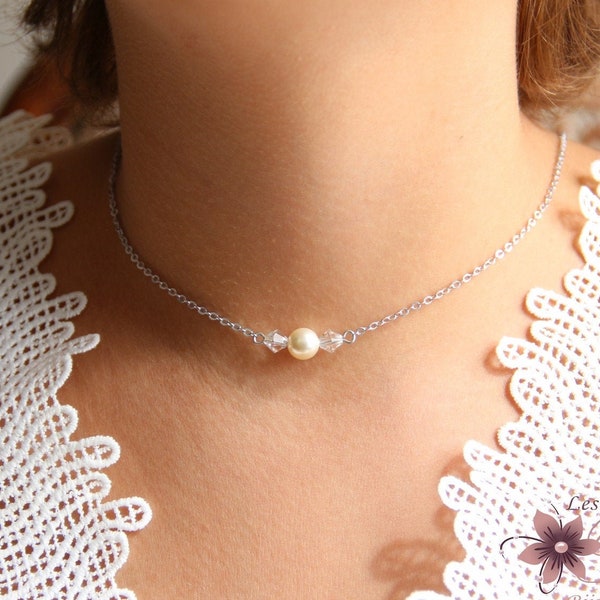 Collier de mariée solitaire, collier de mariage, bijoux mariage, collier mariage rose gold, collier minimaliste, collier perle nacrée