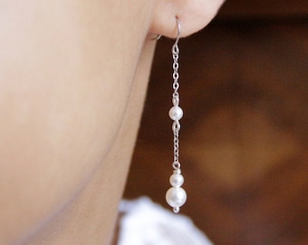 Bridal pearl earrings, Long pearl wedding earrings, wedding earrings, wedding jewelry, pearl bridal earrings, Long bridal drop earrings
