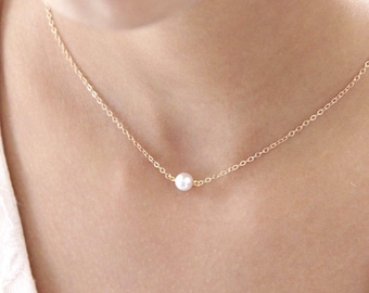 PERLE DE CULTURE Collier mariage perle solitaire - Bijoux mariage - Collier mariée minimaliste - Collier une perle