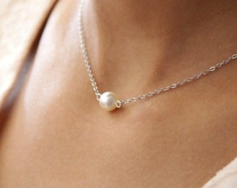 Collier mariage solitaire perle - Bijoux mariage - Collier de mariée minimaliste - Collier une perle