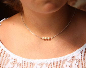 Collier de mariée trio de perles, collier de mariage, bijoux mariage, collier mariage rose gold, collier minimaliste, collier perles