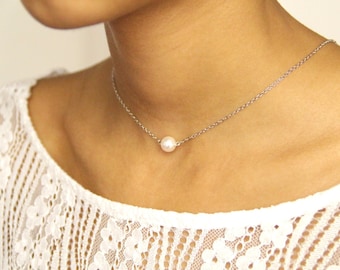 Collier mariage solitaire perle - Bijoux mariage - Collier de mariée minimaliste - Collier une perle