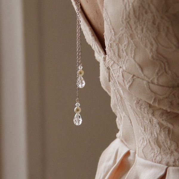 Bijou Dos De Robe (chute De Dos) Pour Mariée Ou Soirée - Couleur Beige Clair Et Bordeaux
