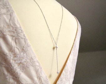 PERLES DE CULTURE Collier de dos Y un pendant, collier mariage perle de culture, collier mariage, bijou de dos, collier en acier inoxydable