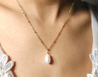 Collier mariage chaîne perlée pendentif perle de culture, bjoux mariage, collier demoiselle d'honneur, collier minimaliste