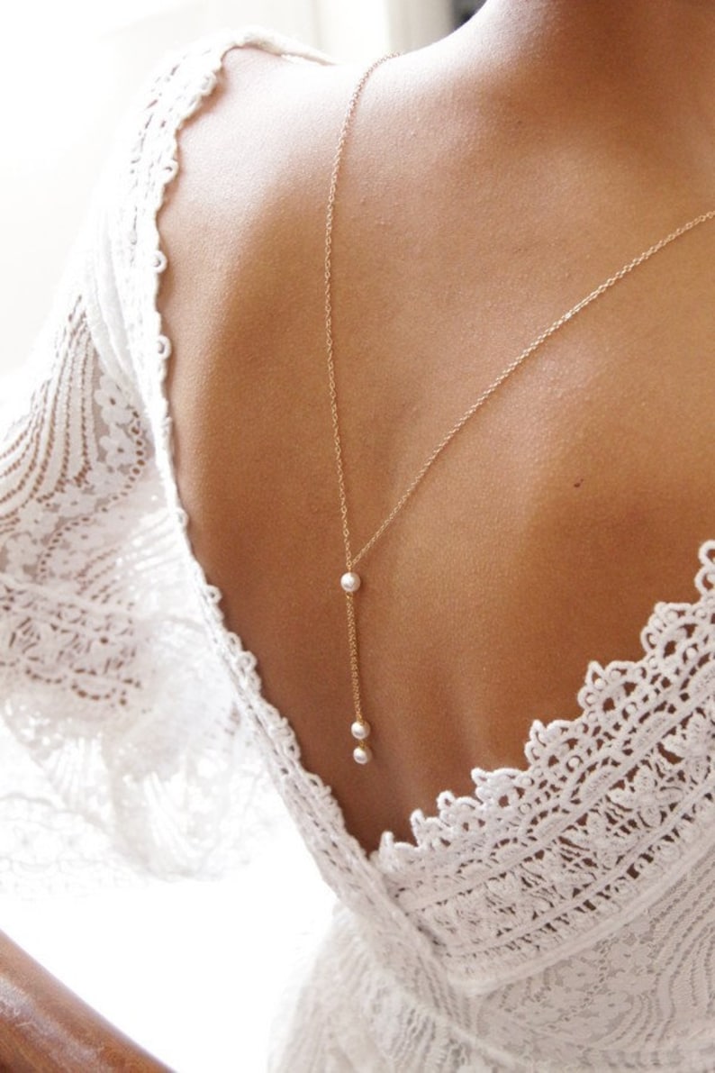 Bridal backdrop necklace pearl Wedding Back Pendant Wedding Back necklace Jewelry Wedding Jewelry Wedding Accessory Bridal Jewel Back image 1