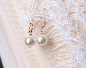 Ganchos para orejas de perlas, pendientes de boda, pendientes minimalistas, joyas de boda, pendientes de perlas