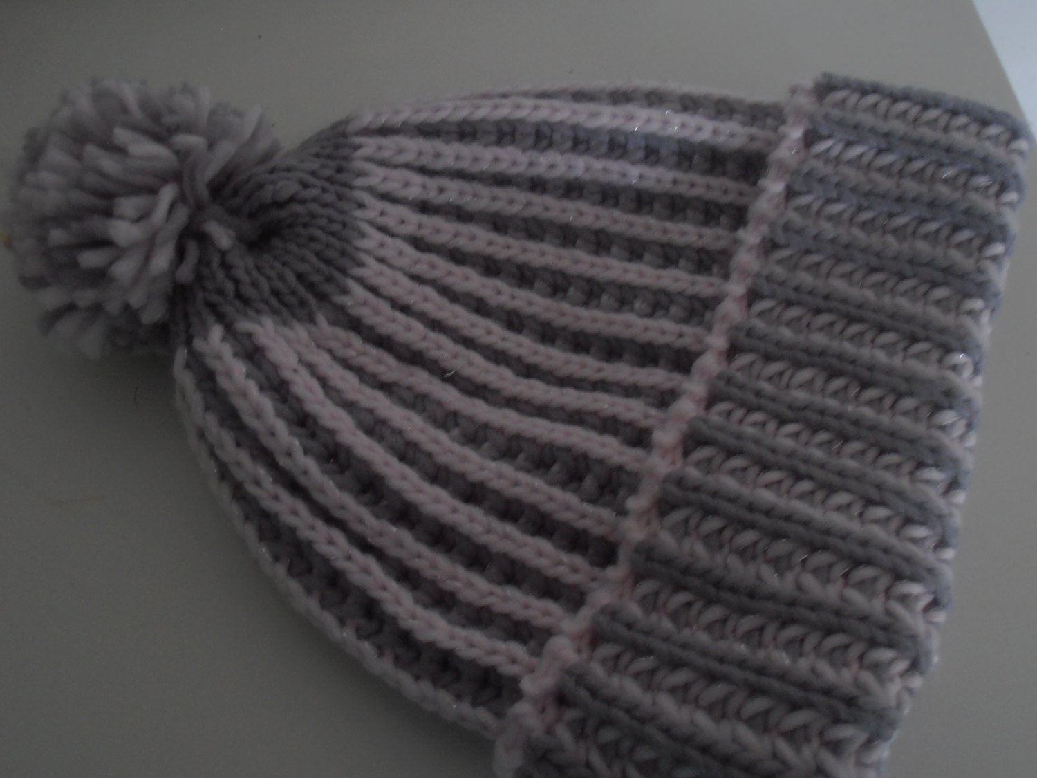 Chevron Herringbone Pom Beanie with Faux Fur Pom Fully Lined Women main image 2