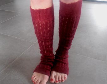 Burgundy Crochet Leg Warmers: Red Open Knit Boot Toppers