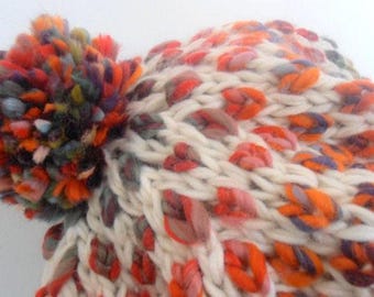 Multicolor Yarn Crochet Beanie Hat with Pom-Pom