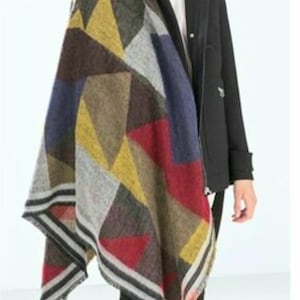 Aztec Wool Blanket Scarf: Bohemian Tribal Shawl