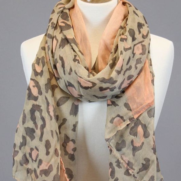 Peach Leopard Scarf / Animal Print Spring Wrap / Lightweight Leopard Shawl / Women Loop Scarves / Clothing Accessories / Gift For Her