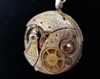 Steampunk clock pendant necklace