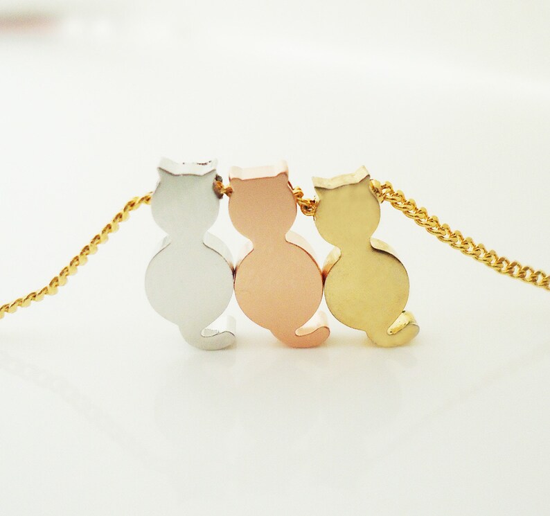 34. Trio Cat pendant with 16K Gold Plated chain necklace Etsy