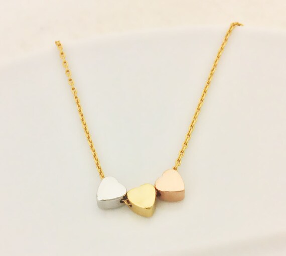 339. Trio kleine harten ketting, Tri Color Tiny harten ketting, kleine hart hangertje met vergulde ketting dagelijks sieraden, vakantie cadeau 339. Trio kleine harten ketting, Tri Color Tiny harten ketting, kleine hart hangertje met vergulde ketting dagelijks sieraden, vakantie cadeau