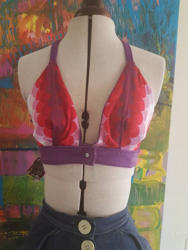 70s inspired Reversable Denim Halter in Grape