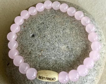Best Friend Bracelet. Self Esteem. Self Worth. Rose Quartz Gemstone. Beaded Bracelet. Wood Bead. Simple Stretch.
