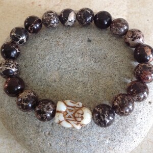 Imperial Jasper Gemstone Beaded Bracelet. Reduce Insecurites/Fears. Spiritual.  Unisex. Buddha Bead. Simple Stretch. Yoga/Meditation Bracele