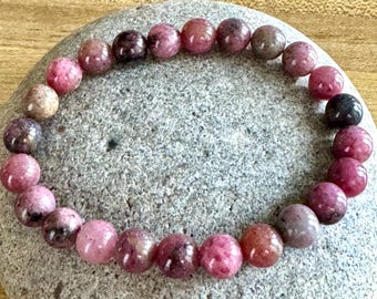 Pink Rhodochrosite Bracelet: African Gemstone Beads, Heart Chakra Jewelry