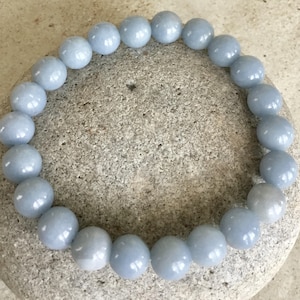 10mm - Weight Loss.  Soothing and Gentle. Angelite Gemstone. Beaded Bracelet. Simple Stretch. Minimalist. Meditation Jewelry. Unisex.