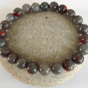 10mm African Bloodstone Gemstone Bracelet. Courage-Meditation. Men/Womens  Beaded Bracelet. Minimalist  Bracelet, Simple, Stretch Bracelet.