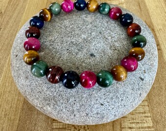 Tiger Eye Beaded Bracelet: 8mm Gemstone, Good Luck & Protection