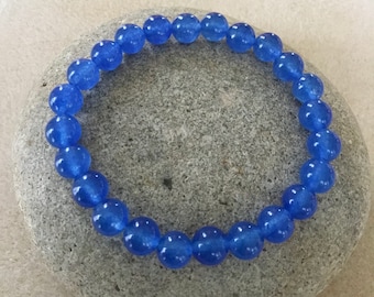 GOOD LUCK- PEACE - Blue Jade Bead Bracelet. Simple StretchBracelet. Blue Stone Bracelet. Minimalist Bracelet. Jade Bead Bracelet.