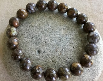 EASES STRESS - DEPRESSION - 10mm  African Brown Opal. Calming Bracelet. Gemstone Bracelet. Simple Stretch Bracelet. Mens Bead Bracelet.