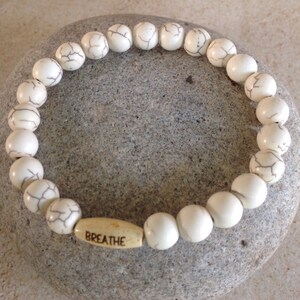 Howlite Beaded Bracelet. Super Calming Stone. Wood Breathe Bead. Men/women. Simple Stretch Bracelet.  Yoga Bracelet. Minimalist Bracelet.