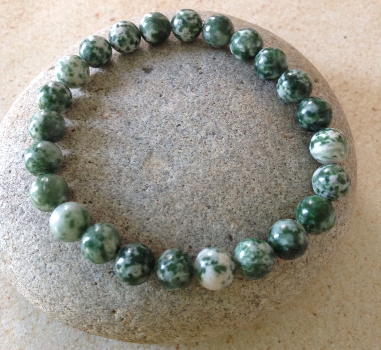 Natural Green Tree Agate Simple Stretch Bracelet Love Therapy Dog Charm Beaded Gemstone Bracelet Comforting Stone Stainless Charm.